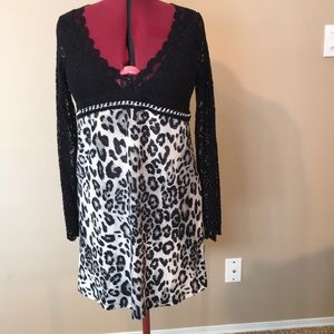 Leopard print/ black lace dress